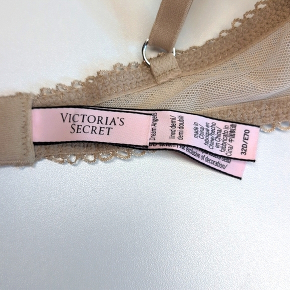 Victoria's Secret Beige Nude Dream Angels Lace High-Neck Lined Demi Bra 32D EUC - Picture 4 of 7